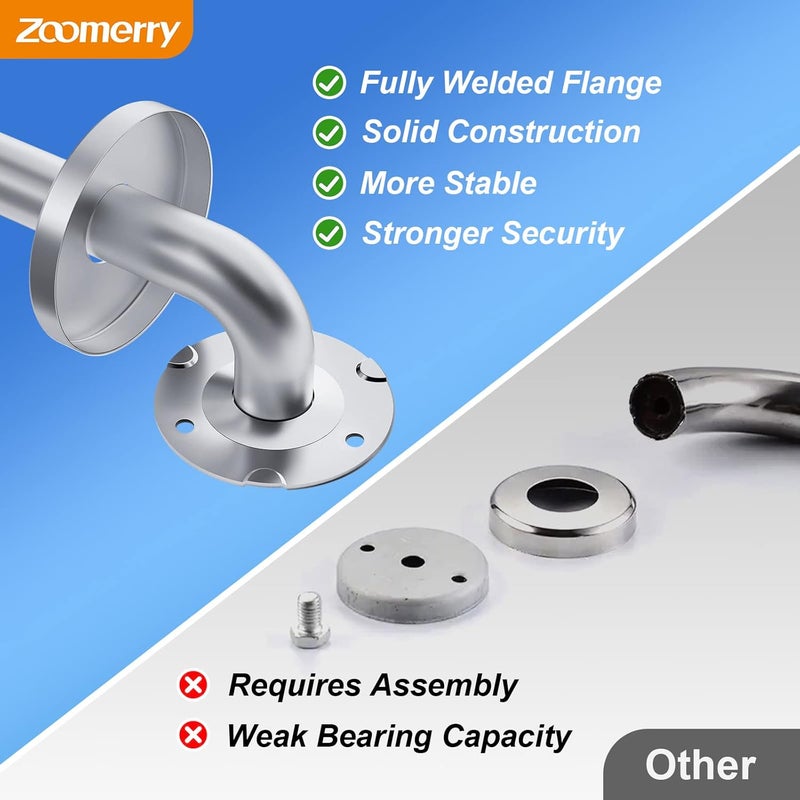 Zoomerry Handicap Grab Bars, 2 Pack 16 Inch Shower Grab Bar for Seniors, 304 Stainless Steel ADA Grab Bars for Bathtubs and Showers, Toilet, Safety Shower Handles for Elderly, Disabled, Injury (Brushed Nickel) - Image 2